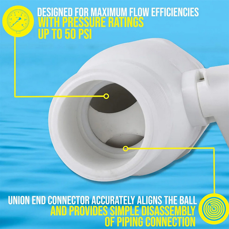 Válvula de bola de 2 vías, válvula de flotador, conector de parada de filtro de piscina de 1,5 - 1,25 pulgadas, clasificación máxima de presión de 50 PSI para piscinas