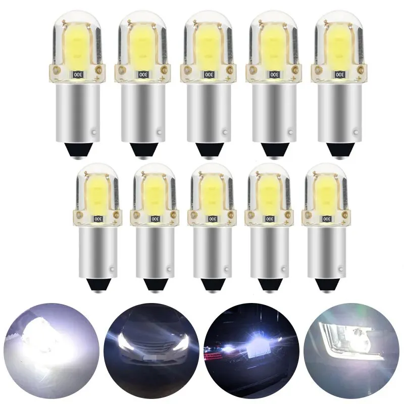 W5W H6W T4W LED สำหรับรถยนต์ BA9S 10x หลอดไฟ LED CANbus cob 2LED ป้ายทะเบียนรถตกแต่งภายในรถโคมไฟสีขาว
