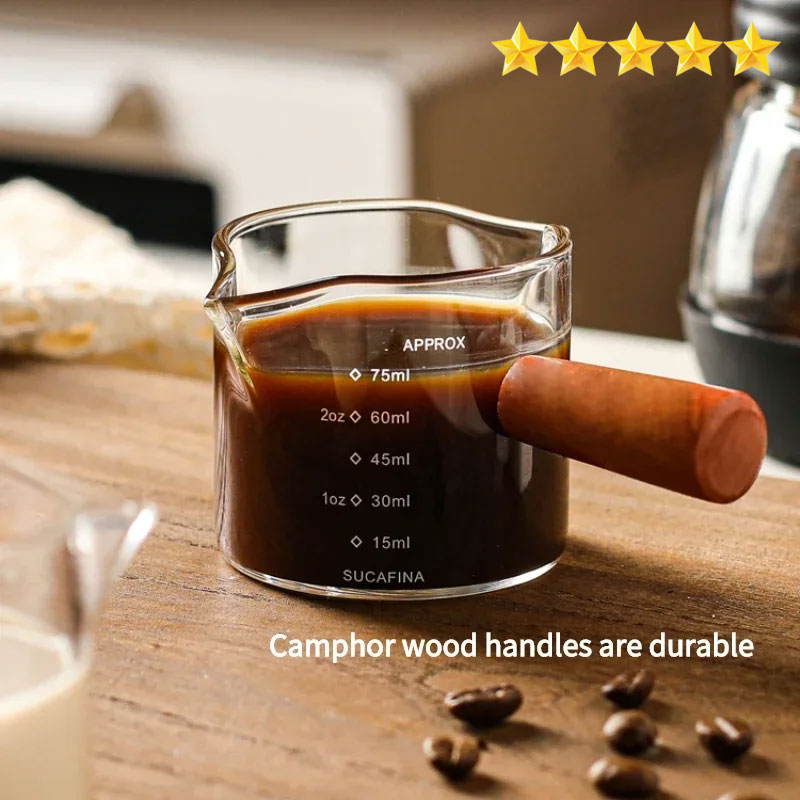 [Heißer Verkauf] 75ml Glas-Espresso-Messbecher Doppel-/Einmund-Glas milch krug mit Griff Glas waage Mess becher