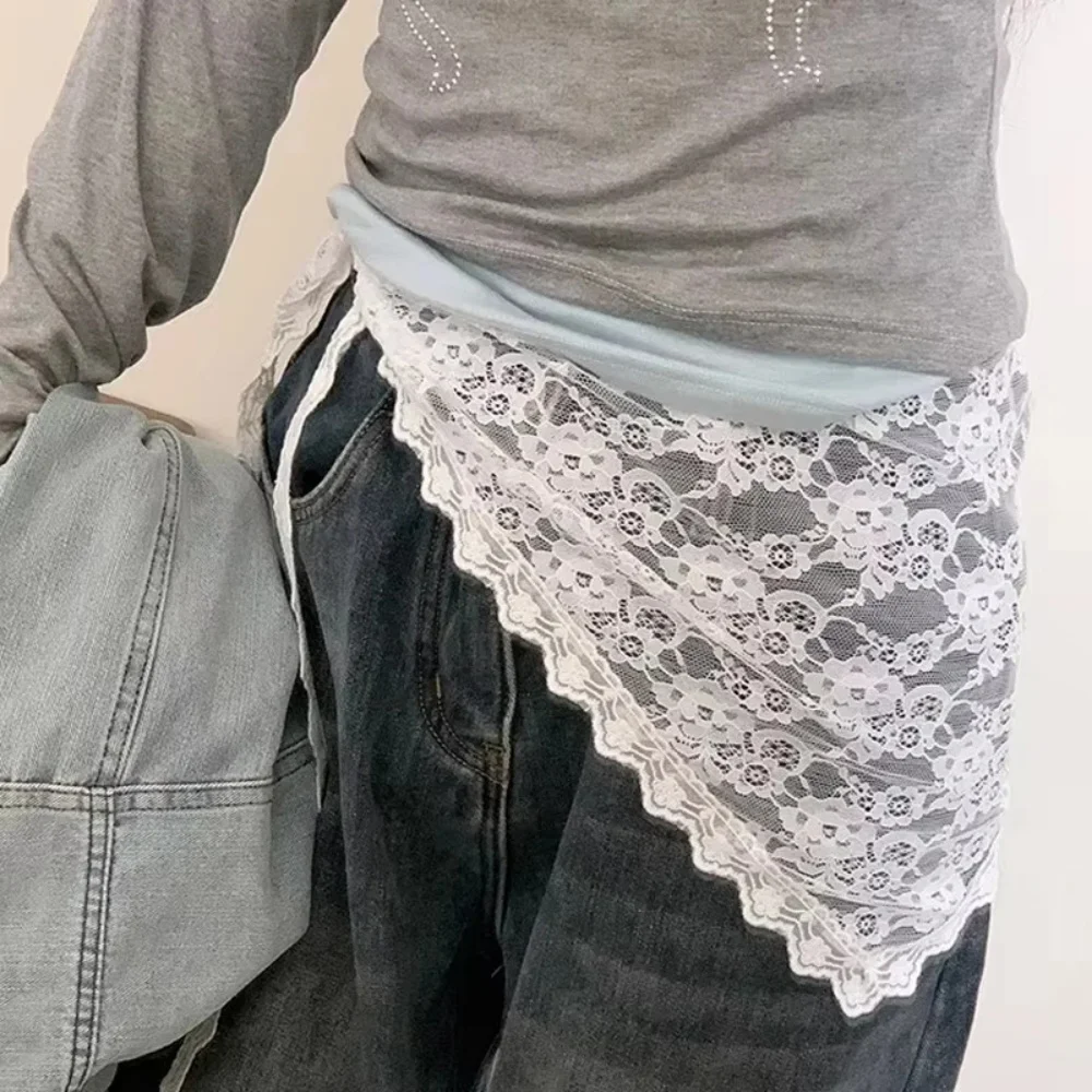 Bufanda para el pelo con adorno de encaje, Falda corta triangular, media falda, cortina a tope, delantal con adorno de encaje, pañuelo para la cabeza de primavera apilado de encaje suave
