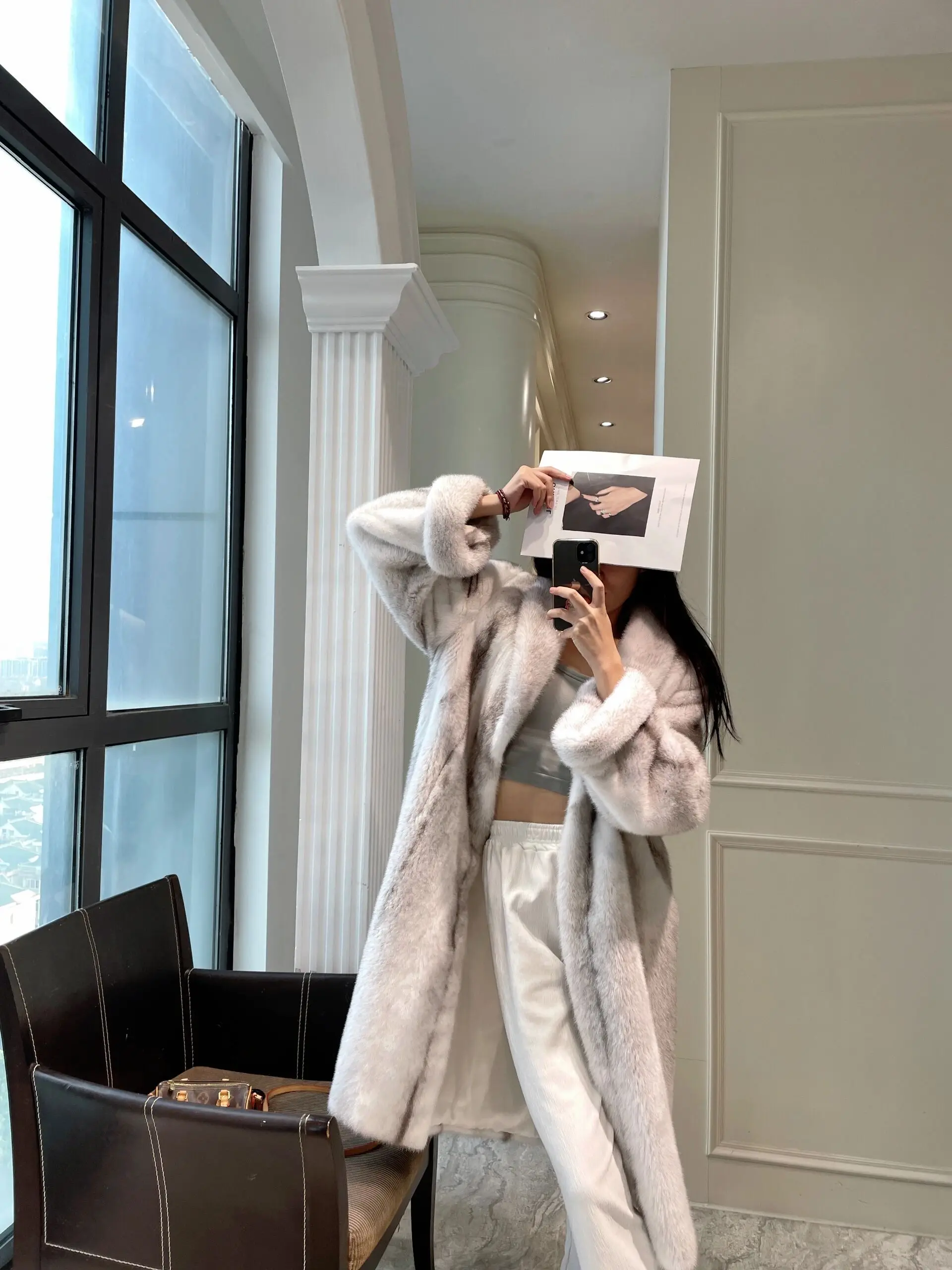 เสื้อคลุมขนสัตว์มอร์เทนสำหรับผู้หญิงเสื้อคลุมกันหนาวแขนยาวให้ความอบอุ่น2023หรูหราแจ็กเก็ตหรูหราน้ำหนักเบา