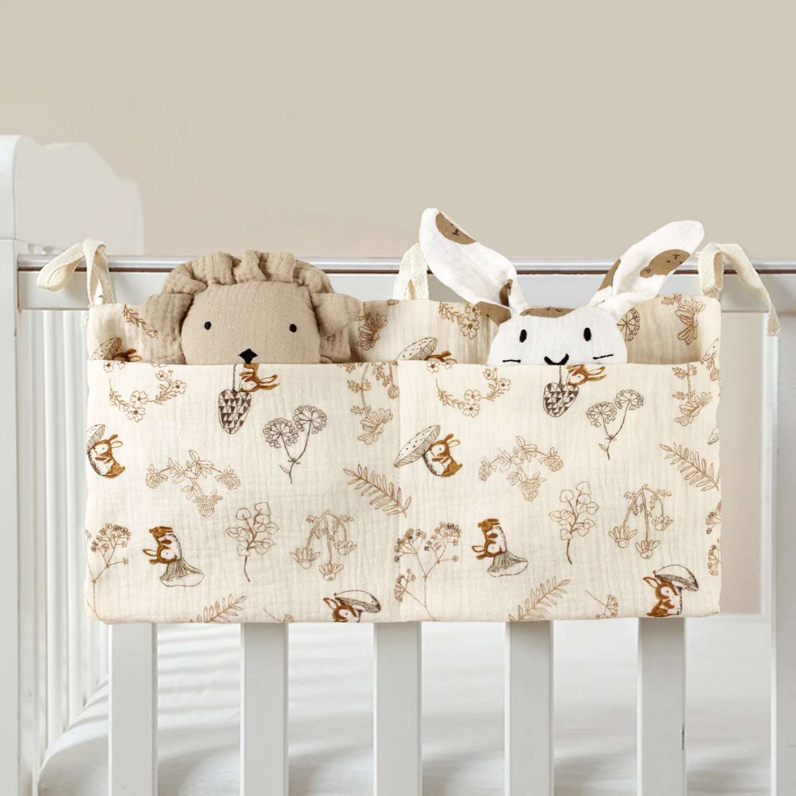 Bolsa de armazenamento de bolso duplo para cabeceira de bebê, bolsa portátil de armazenamento de fraldas para recém-nascidos, bolsa de armazenamento multifuncional fofa