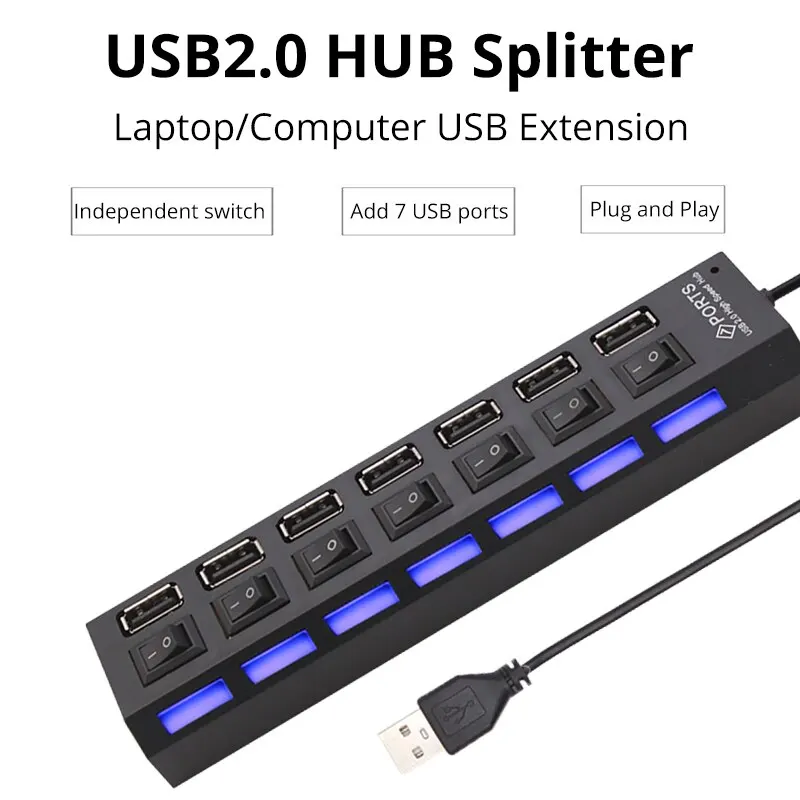 Switch verlängerung hub 7-port usb 2,0 hub computer usb verlängerung hub one drag sieben usb 2,0 splitter pc laptop desktop