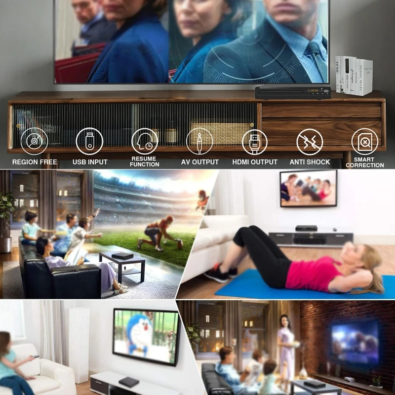 HDMI 1080P DVD Player High Defination Home DVD Player Box For TV All Region Free DVD CD Discs Player AV Output Built-in MIC Port