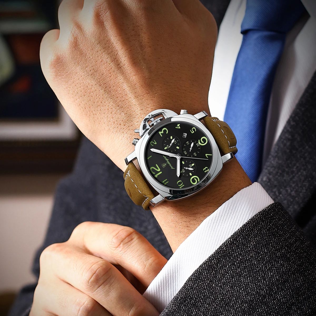 Poedagar 高級ミリタリーウォッチ男性用防水発光レザーマンウォッチクォーツ高品質メンズスポーツ腕時計男性リロイ