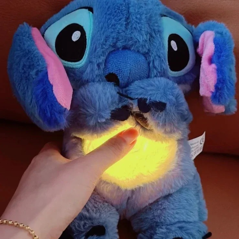 Disney Lilo & Stitch Plüschpuppe mit Atem Kind Peluche beruhigt Spielzeug Anime Baby Musik Licht Schlafspielzeug rosa Stich Geschenk