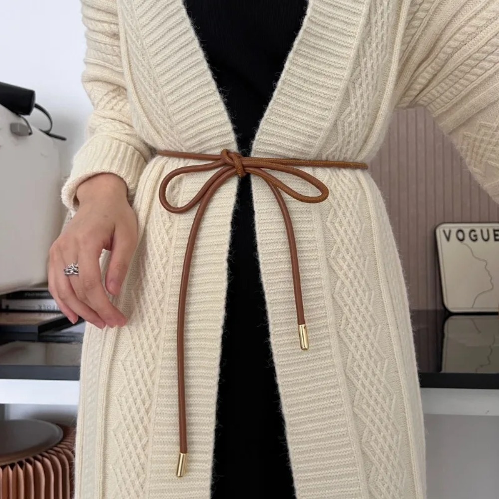 Ceinture fine ronde en cuir pour femme, ULnouée à la taille, ceinture décorative pour manteau, sangle de pull, jupe à la mode, nouveau
