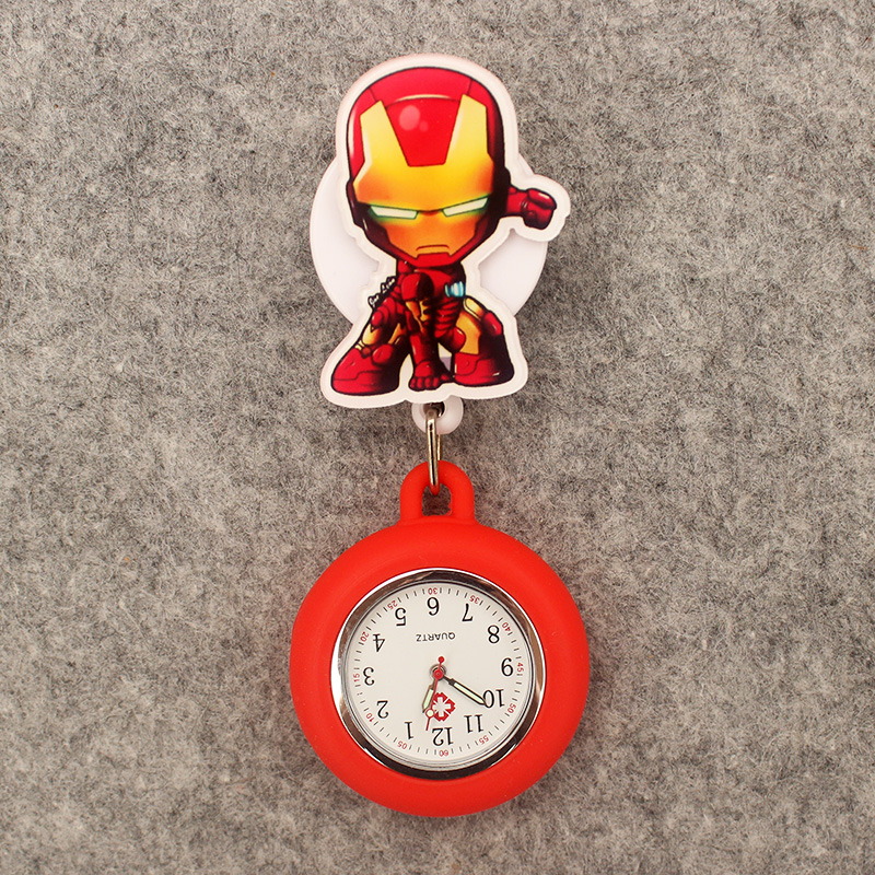 Cartoon Brave Metal Man Style Pocket Watch com Clip, Retrátil, Homens e Mulheres