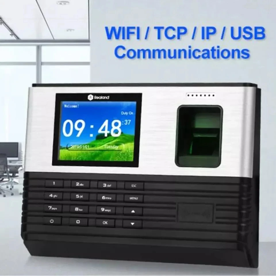Realand-máquina de asistencia de tiempo de servidor en la nube P2P, dispositivo con tarjeta RFID de 125KHz, TCP/IP, grabadora de tiempo de huellas dactilares, Terminal de oficina