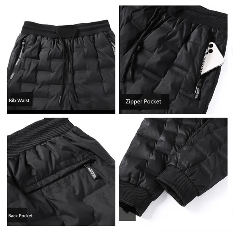 Calças de pato para baixo dos homens ao ar livre amassado inverno 8xl 7xl 6xl jogger quente à prova dwaterproof água calças térmicas plus size roupas resistentes ao frio