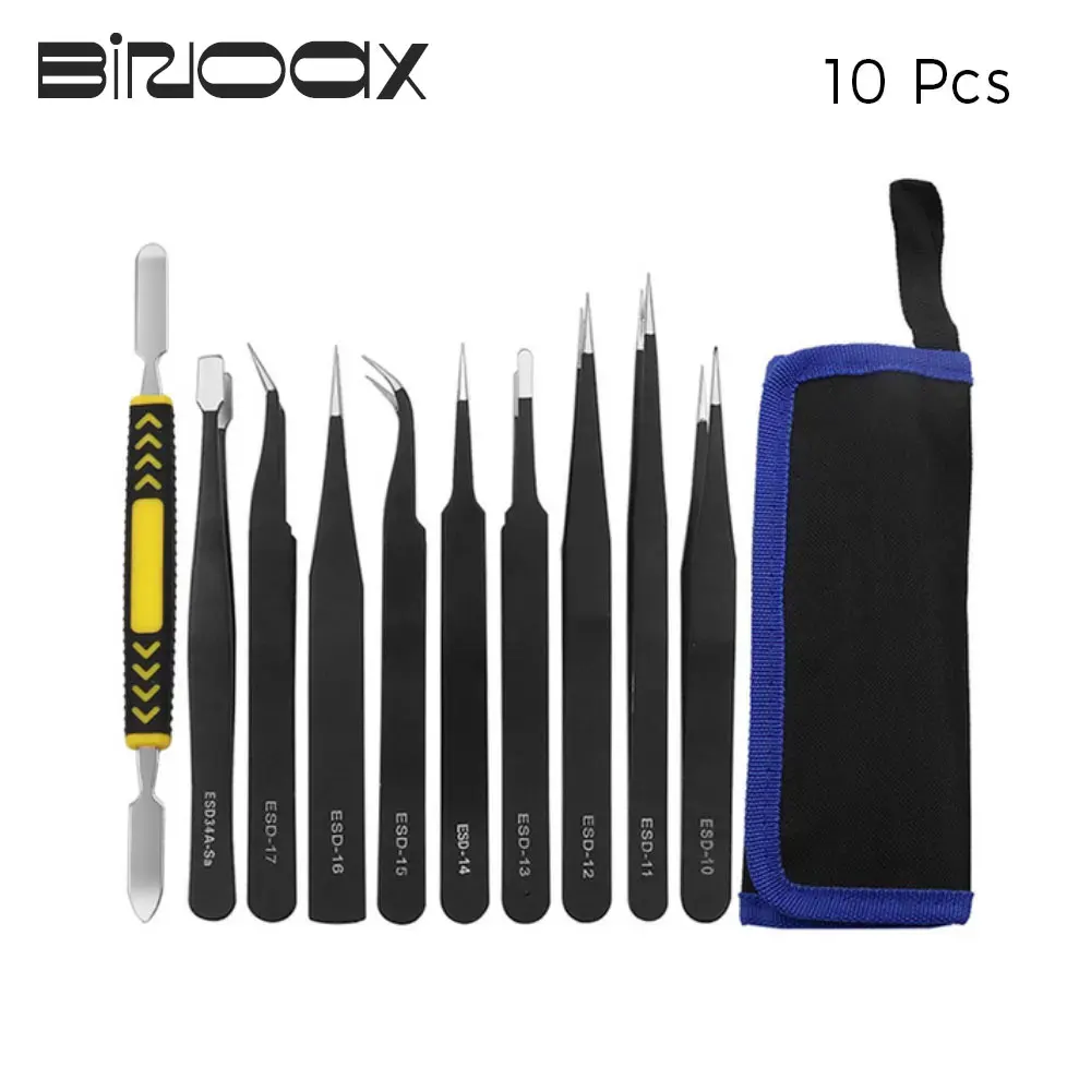 Binoax 6/9/10 Cái ESD Nhíp Bộ Thép Không Gỉ Chống Tĩnh Điện Không Từ Đầu Cho Thiết Bị Điện Tử sửa Chữa Hàn Thủ Công Trang Sức
