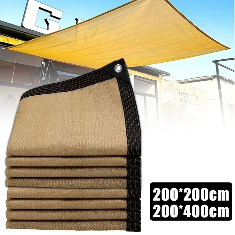 200 x 400 cm Sommer-Schattierungsnetz für den Außenbereich, beige, gewickeltes, perforiertes Schattierungstuch, verdicktes Wärmeisolationsnetz, Schattierungsnetz