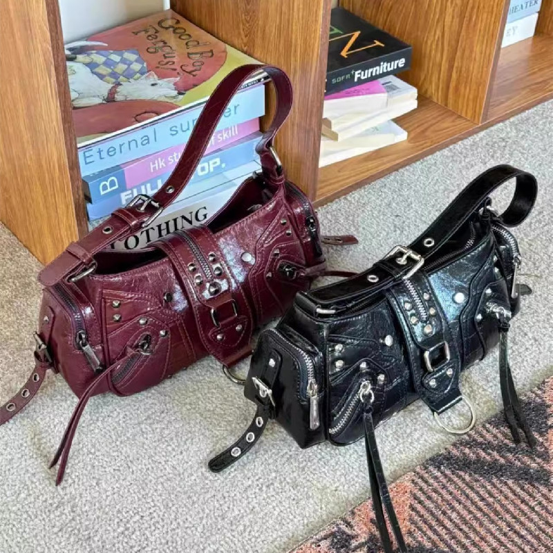 НОВЫЕ сумки подмышки для женщин, роскошные дизайнерские сумки, кошельки, новые винтажные сумки из искусственной кожи с заклепками, украшение через плечо