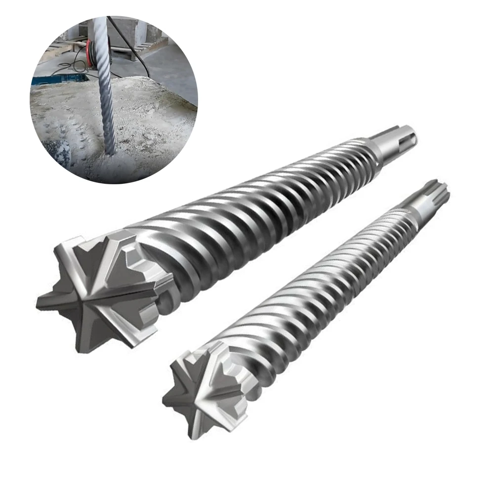 Six Blade Electric Hammer Drill Bit 280-500mm SDS MAX Link Handle Alloy High Hardness Reinforced Concrete Through Wall Drilling