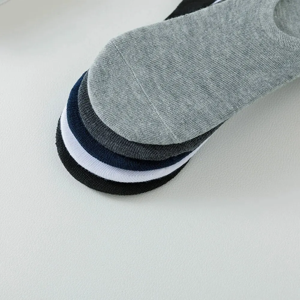 5 pares de calcetines invisibles y zapatillas para hombre, calcetines náuticos, calcetines tobilleros antideslizantes de algodón y silicona de Color sólido para verano para hombre