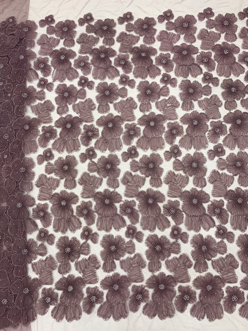 ชุดเดรสออกงานปักลายลูกปัดสีม่วงเข้ม + ปักเลื่อมสไตล์นางฟ้ากระโปรงแฟชั่นสำหรับสตรีปักลูกปัด2หลา