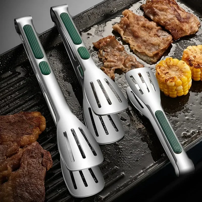 1pc Non Slip Stainless Steel Food Tongs Meat Salad Bread Clip Barbecue Grill Buffet Clamp Cooking Tools Kitchen