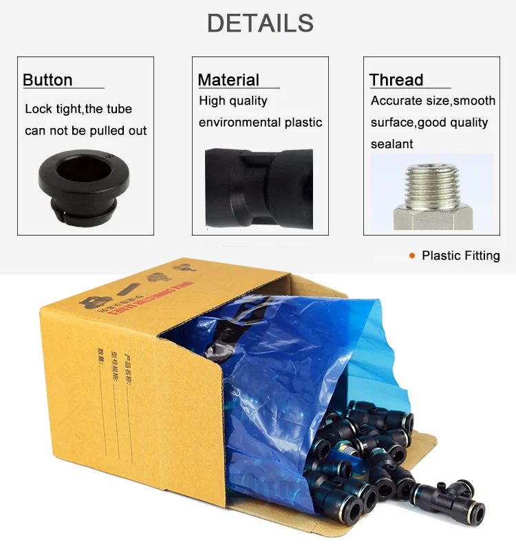 Chất Lượng Cao Màu Đen Bằng Khí Nén Lắp Đầu Nối Ống Ống Không Nhanh Phụ Kiện 3/4/6/8/10/12/14/16Mm PU PY PK PE PV SA HVFF PZA PM