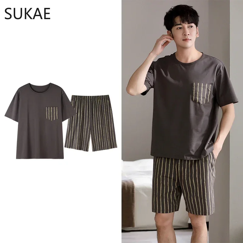 ビッグサイズ 4XL 夏ショーツ若い男性のための綿パジャマラグランレジャーパジャマ少年ファッション部屋着パジャマティーンエイジャーのため
