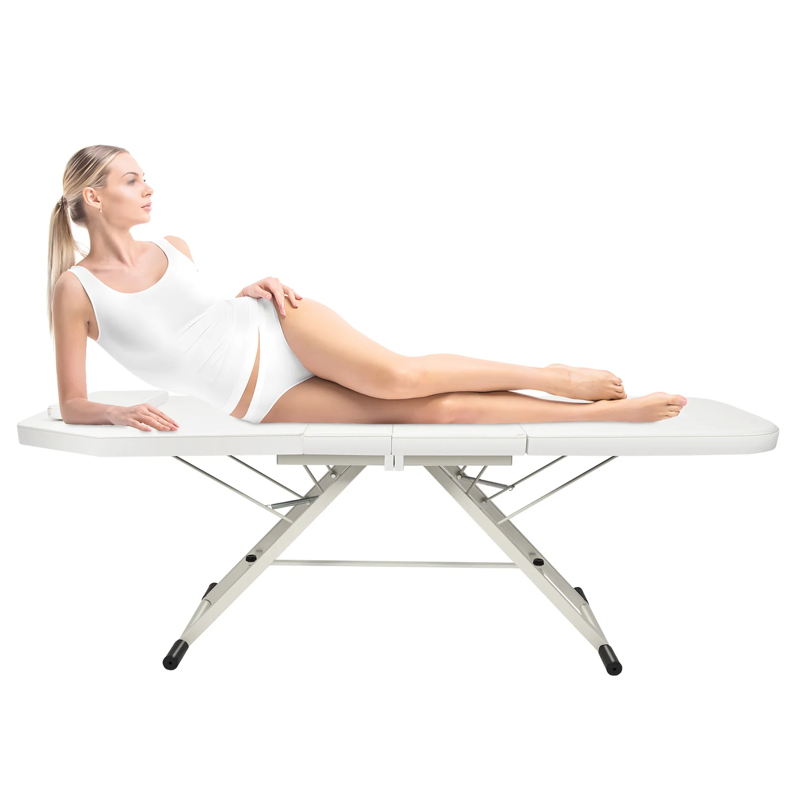 chennnls Massage Table Folding 3 Zone, Massage Bed Beauty Bed, SPA Salon Folding Cosmetic Bed for Beauty Salons, Homes (White)