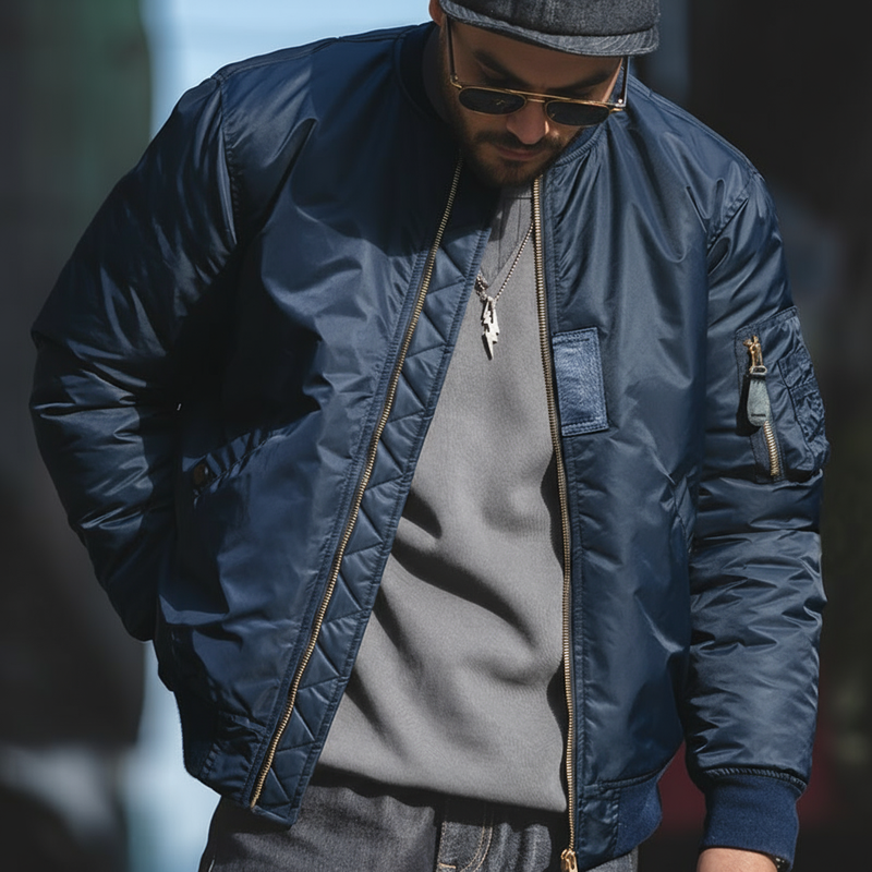 Maden Vintage MA1 Pilotenjacke, grün, verdickte, mit Baumwolle gefütterte Jacke, lässige Baseballtaschen, Flugreißverschluss, Oberbekleidung für Herren im Herbst