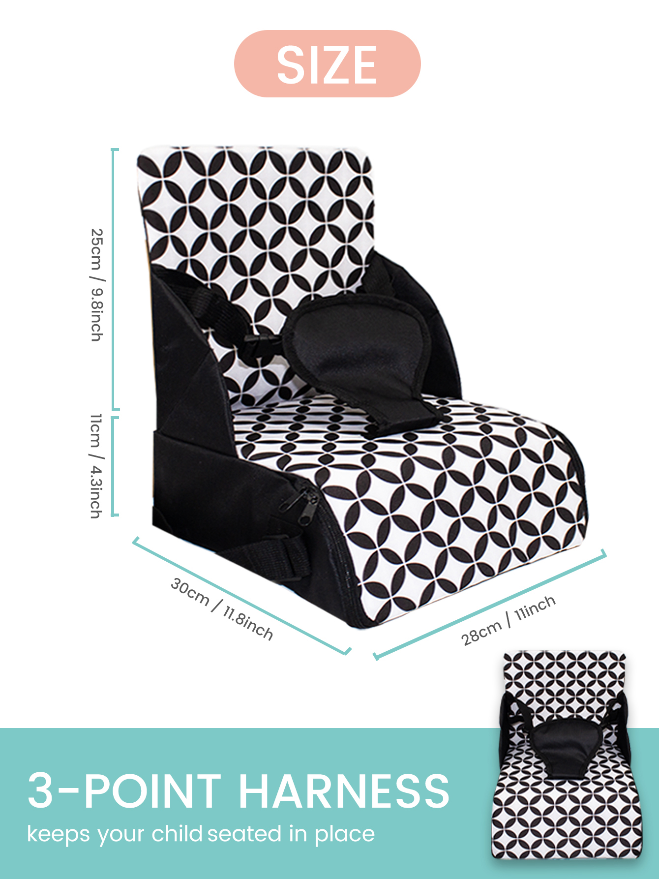 Almofada portátil dobrável para cadeira alta de bebê, assento de viagem para crianças, alças laváveis, fivela, 1 peça