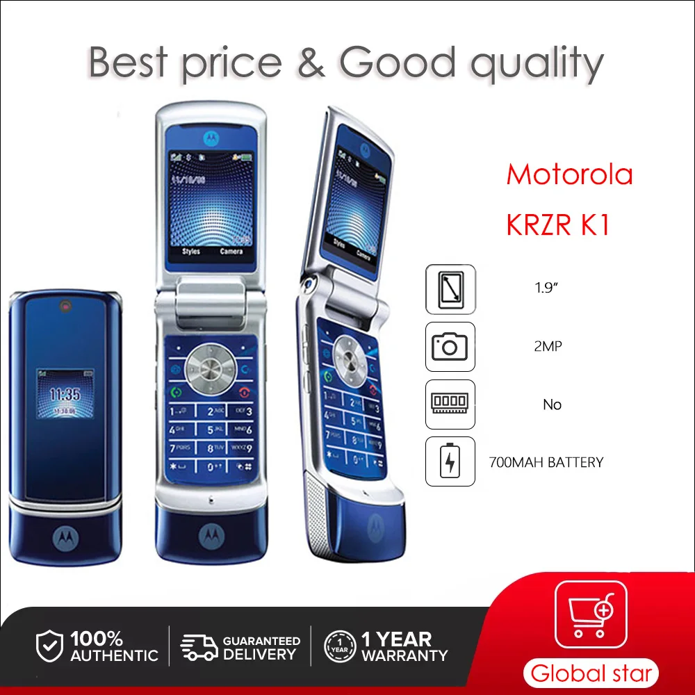 Original Motorola RAZR K1 Unlocked Refurbished Mobile Phone GSM 850 / 900 / 1800 / 1900 Good Quality With 1 Year Warranty