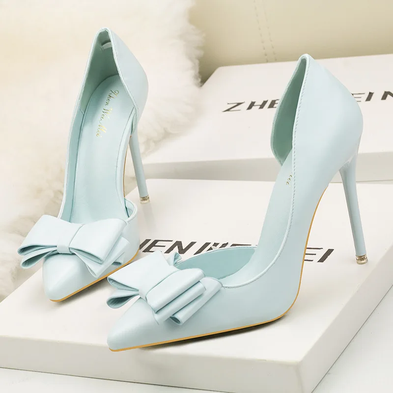 Sepatu Hak Tinggi Model Korea dengan Pita Manis, Sepatu Wanita Ramping Modis dan Elegan untuk Kantor, Sepatu Wanita Runcing Seksi