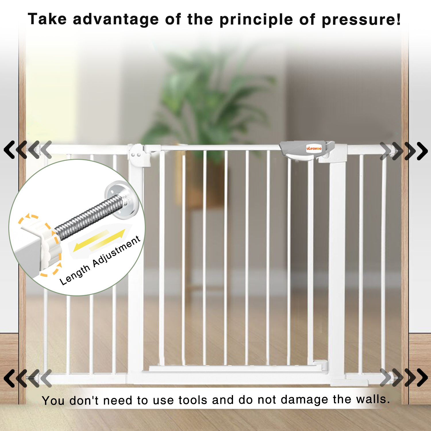 UBRAVOO Porte bébé pour portes et escaliers, recommande 100 cm, Barrière de sécurité pour animaux de compagnie, Fermeture automatique, Triple verrouillage, JLB-MD01