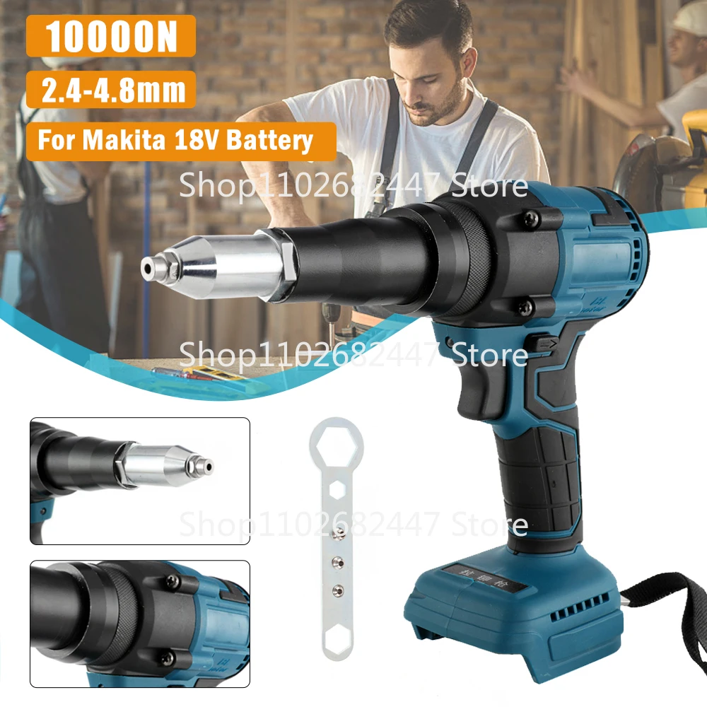 Rebitador elétrico sem fio, ferramentas elétricas sem escova, chave de fenda, luz LED, bateria não incluída, Makita 18V, 2,4-4,8mm