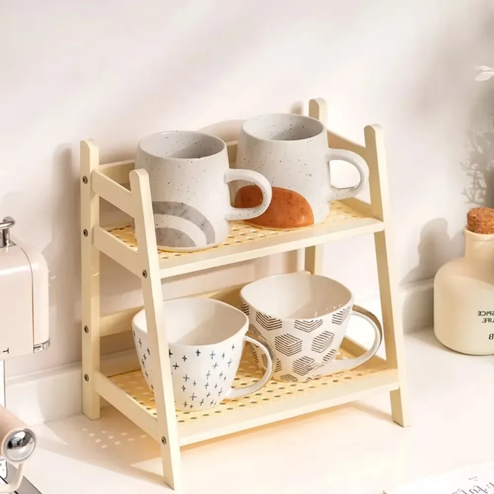 Doppelschichtiges Bambusregal, 2-stufiger Desktop-Organizer, Präsentationsregale, Büro, Schreibwaren, Büroaufbewahrung, Make-up-Organisation für Waschtisch