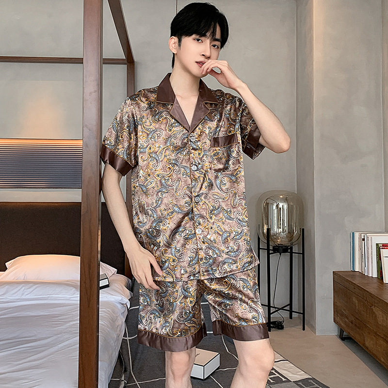 Quần Thiết Kế Cổ Nam Đồ Ngủ Dài Tay Ngủ Cao Cấp Loại Mỏng Làm Bộ Đồ Ngủ Lụa Nam Bộ Đồ Ngủ Mặc Bộ Pijama Bộ