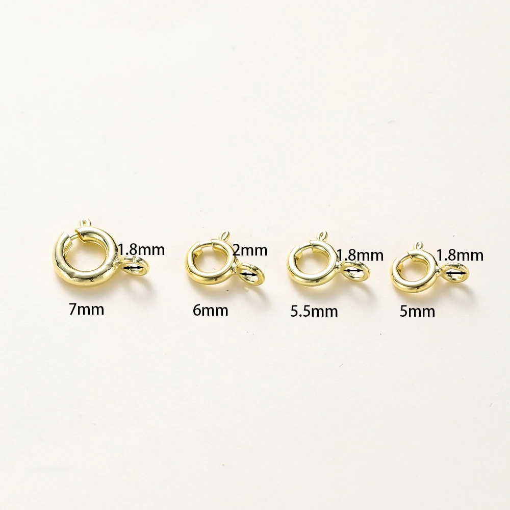 10pcs/ 14K 18K Gold Round Spring Clasp With Jump Ring Open Connect Clasp For DIY Jewelry Necklace Chain Making Accessories