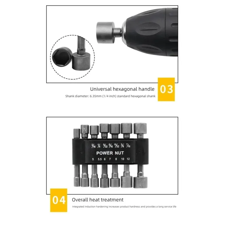 9-Piece/14-Piece Heavy-Duty Socket Wrench Drill Bit Nut Screwdriver Set 1/ 4inch Hex Shank Screwdriver Socket Adapter Set 5-13mm Hand Tools