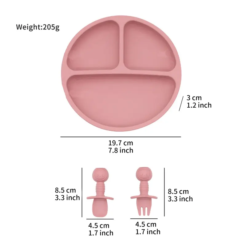 Ensemble d'alimentation en Silicone, 3 assiettes à ventouse ours de dessin animé avec cuillères et fourchettes, adaptées aux vaisselle sans BPA pour enfants de moins de 6 ans