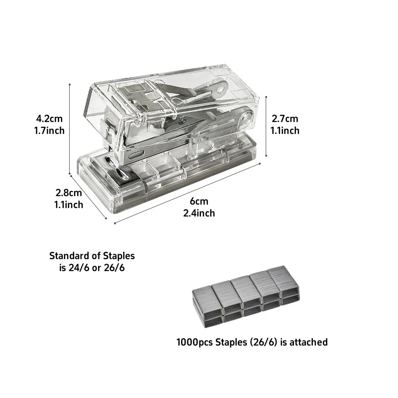 Mini Transparent Color Stapler 1000pcs 26/6 Staples Set Portable Binder Office Binding Tools School A7639