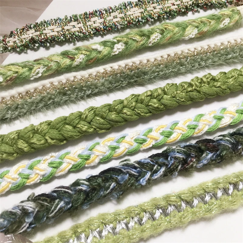 ชุดสีเขียวทวีตขอบกระเป๋าเสื้อผ้าลูกไม้ชุดใหม่แขนทอแบบ DIY อุปกรณ์เสื้อคอโปโลเสื้อริบบิ้นประดับสายรัด