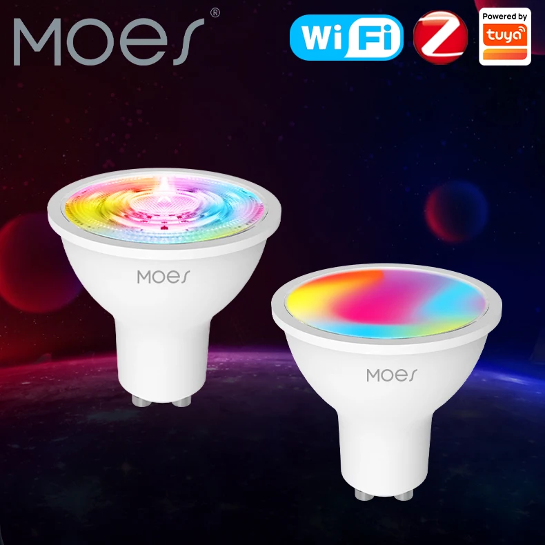 MOES Tuya ZigBee GU10 WIFI Thông Minh Bóng Đèn LED RGB C + W Trắng 5W Âm Trần Đèn Cuộc Sống Thông Minh Ứng Dụng điều Khiển Sáng Làm Việc Alexa/Google