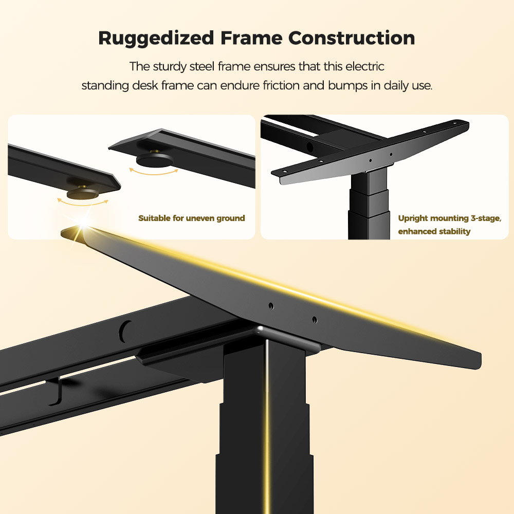 ACGAM JSZ-3 3-traps elektrisch verstelbaar sta-bureauframe met dubbele motor, robuuste draagvermogen 264 lbs, voor thuiskantoor