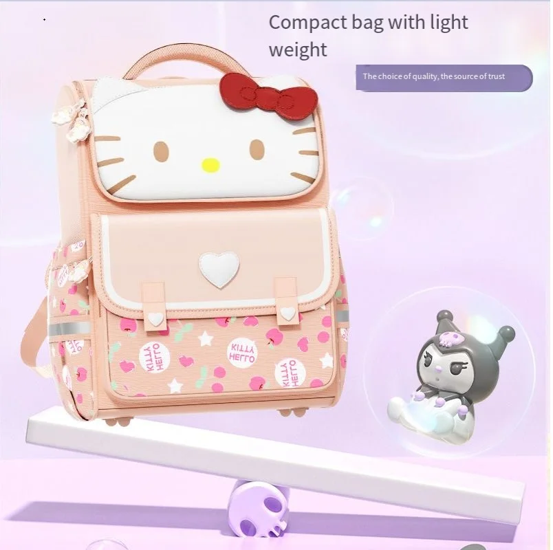 Sanrio의 새로운 Kuromi Schoolbag 1-3-6 학년 초등학생 대용량 대학생 배낭 Kawaii Girls 부담 감소
