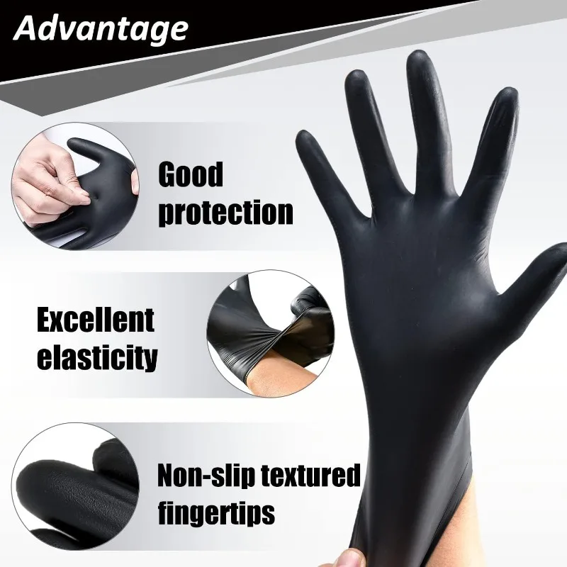 Gants jetables en Nitrile noir PVC, 10/20/50/100 pièces, imperméables sans Latex, pour la réparation automobile, gants de travail pour la teinture des cheveux en toute sécurité des aliments