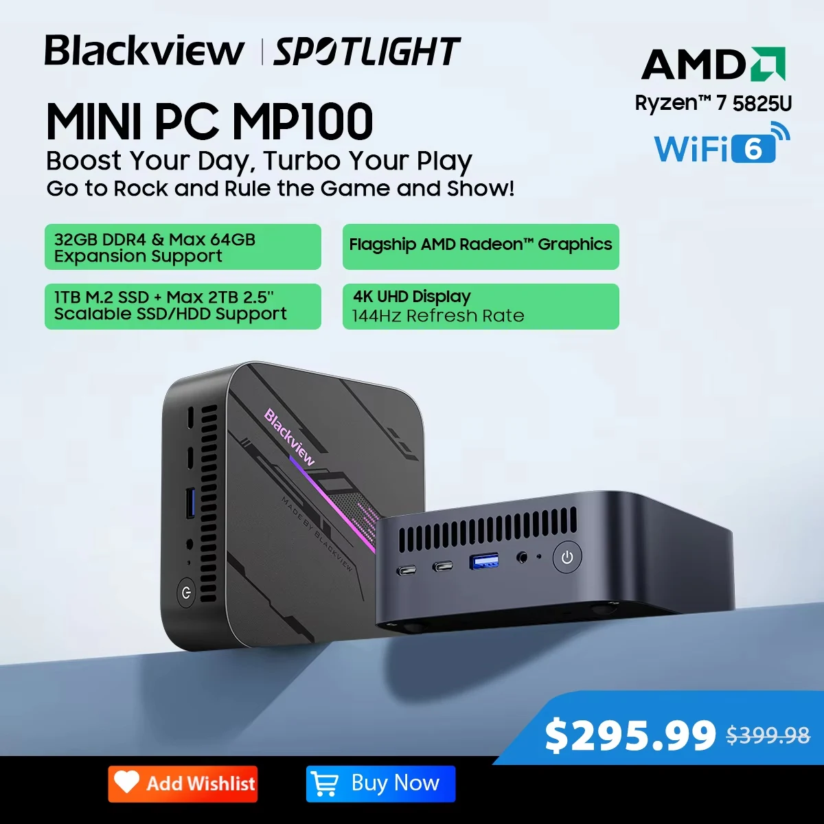 Мировая премьера Blackview MP100 Mini PC AMD R7 5825U 8-ядерный 16-поточный мини-ПК 16 ГБ/32 ГБ DDR4 512 ГБ/1 ТБ SSD Мини-компьютерный ПК