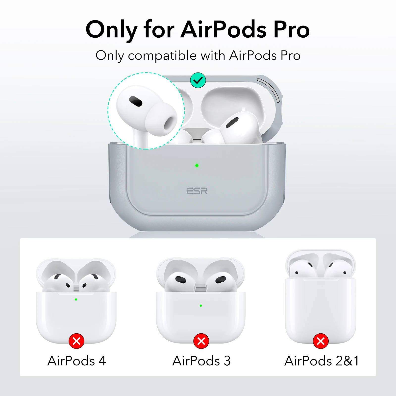 ESR para Funda AirPods Pro 2 con Cordón Compatible con Funda MagSafe Airpods Pro 2023/2022/2019 (USB-C/Cable Lightning)