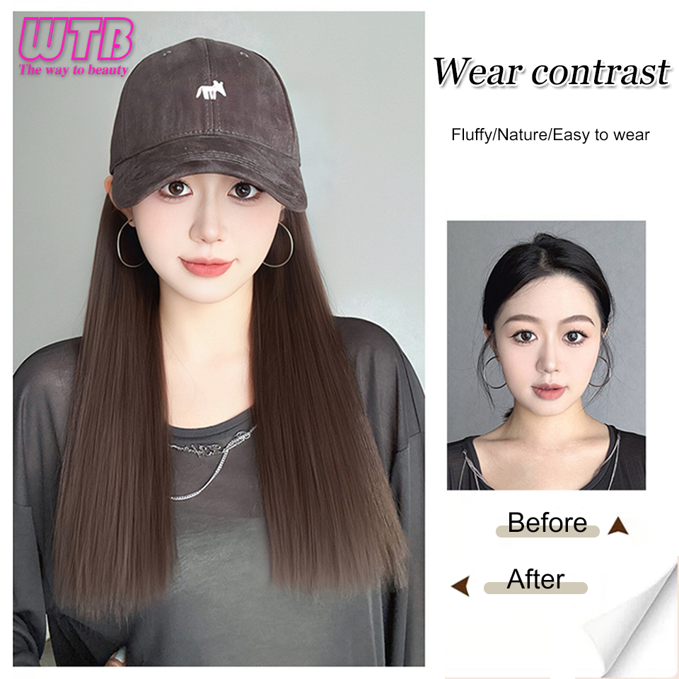 Sombrero de béisbol con capucha, peluca rizada recta/ondulada, peluca sintética para principiantes, resistente al calor, aspecto Natural
