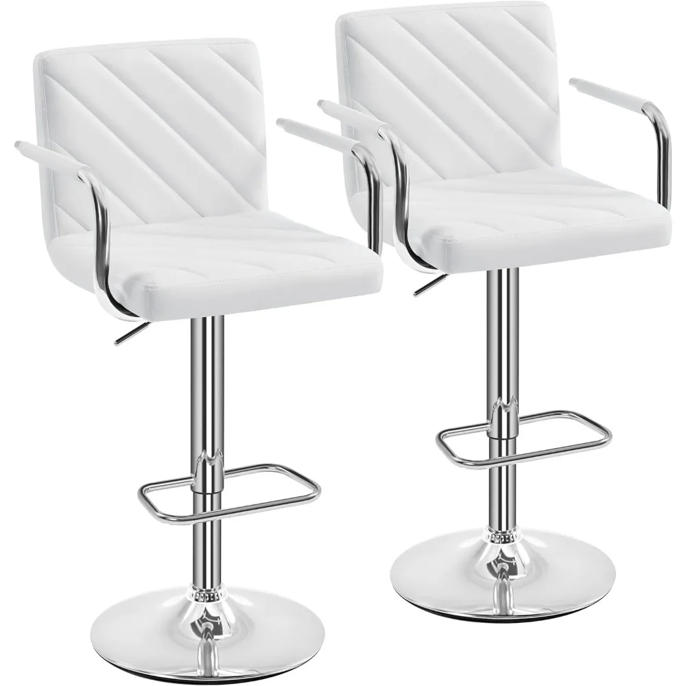 2 taburetes de bar, sillas de barras giratorias de polipiel, altura ajustable con respaldo, reposapiés, reposabrazos para Bar, cocina, hogar, taburete de bar