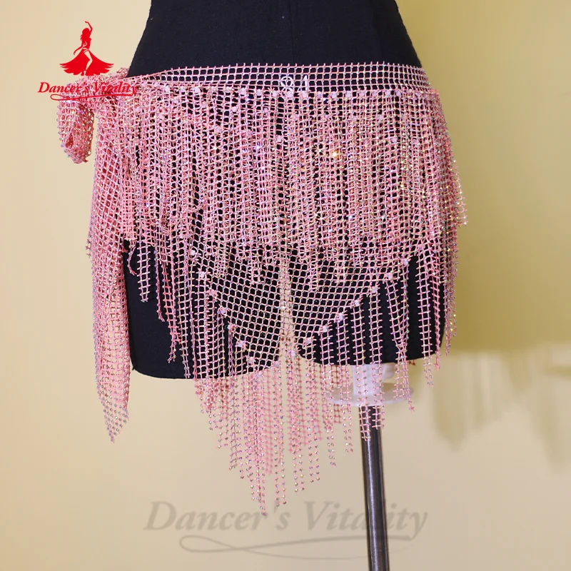 Belly เต้นรําประสิทธิภาพเข็มขัดผู้หญิงอาวุโสเพชรสามเหลี่ยมพู่ผ้าพันคอสะโพก Oriental Dance การแข่งขันอุปกรณ์เสริม