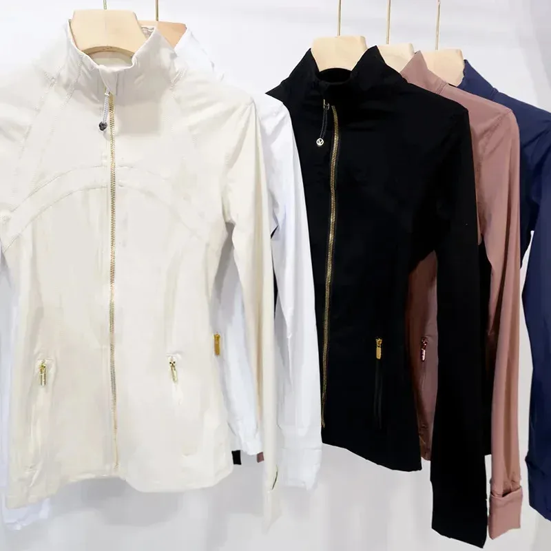 Chaqueta adelgazante con cremallera, cuello de Yoga, ligera, de secado rápido, deportiva, fina, de oro rosa, ropa de abrigo de noche de verano para una vida activa