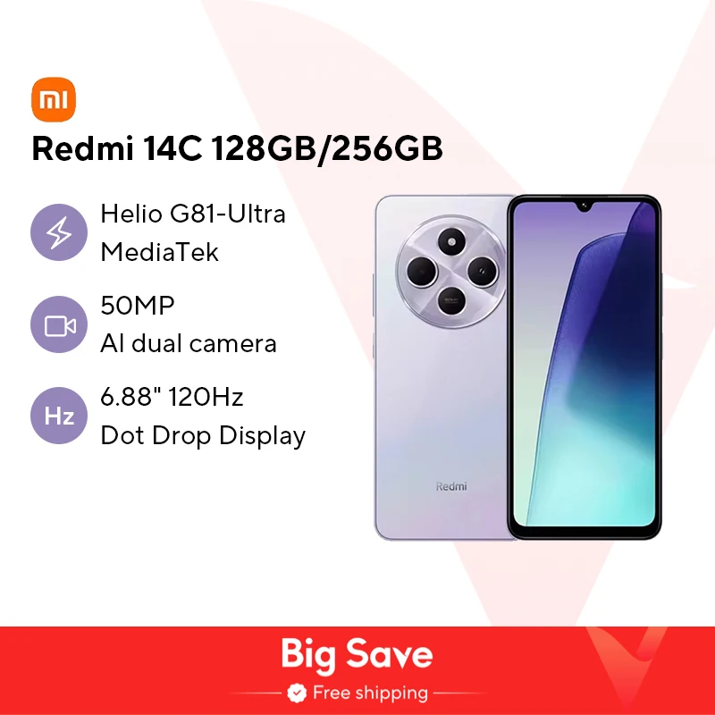 Xiaomi Redmi 14C NFC smartphones MediaTek Helio G81-Ultra 6,88 screen 120 Hz dual camera with IA 50 MP
