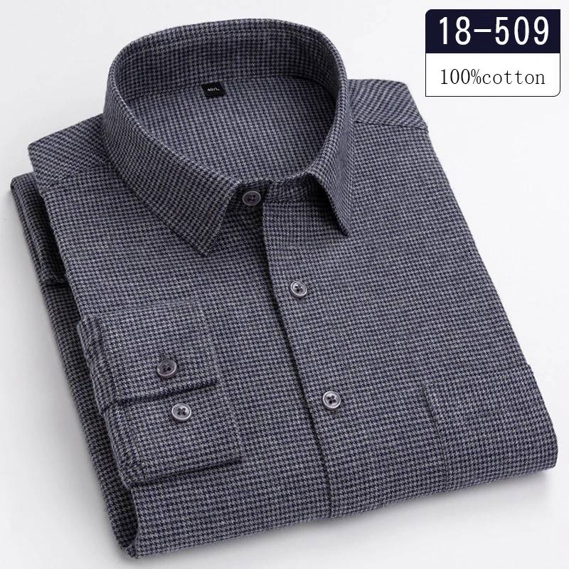 Luxuriöse, hochwertige Vollhemden aus 100 % Baumwolle mit Hahnentrittmuster für Herren, Slim-Fit, Freizeithemd, langärmelig, kariert, weiche Designerkleidung, Ropa