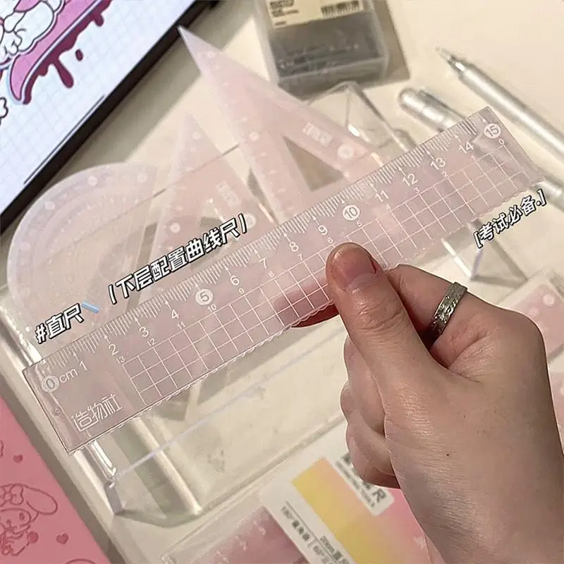4Pcs Simple Transparent 20cm Ruler Set Student Triangle Ruler Protractor Drawing Tool Set Multi-functional Office Stationery